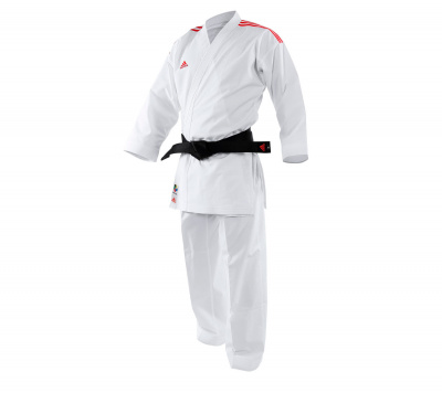 Кимоно для карате AdiLight Primegreen WKF белое с красными полоскамие