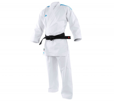 Кимоно для карате AdiLight Primegreen WKF белое с синими полоскамие