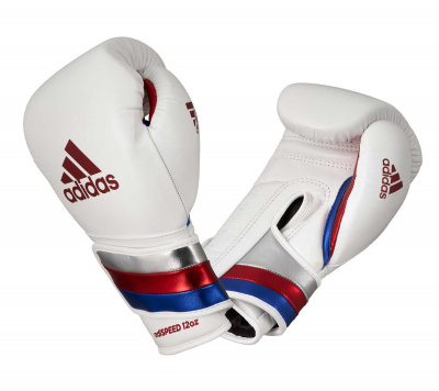 Перчатки боксерские AdiSpeed бело-сине-красныее