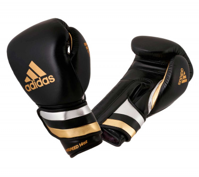 Перчатки боксерские AdiSpeed черно-золото-серебристыее