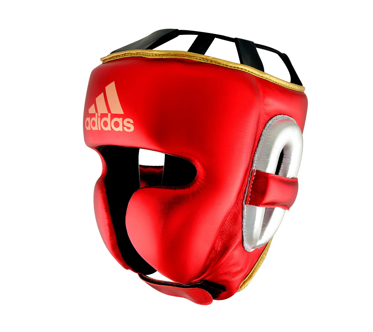 Шлем боксерский AdiStar Pro Metallic Headgear красно-серебристо-золотой
