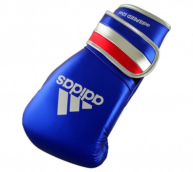 Перчатки боксерские AdiSpeed Metallic сине-красно-серебристые фото 11