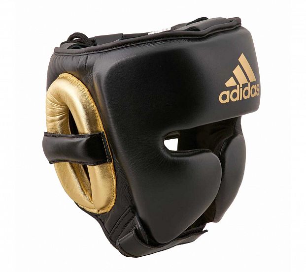 Шлем боксерский AdiStar Pro Headgear черно-золотой фото 4