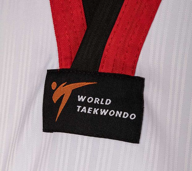 Добок для тхэквондо подростковый WT Adi-Start белый с красно-черным воротником фото 6