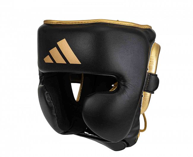 Шлем боксерский AdiStar Pro Head Gear черно-золотой фото 3