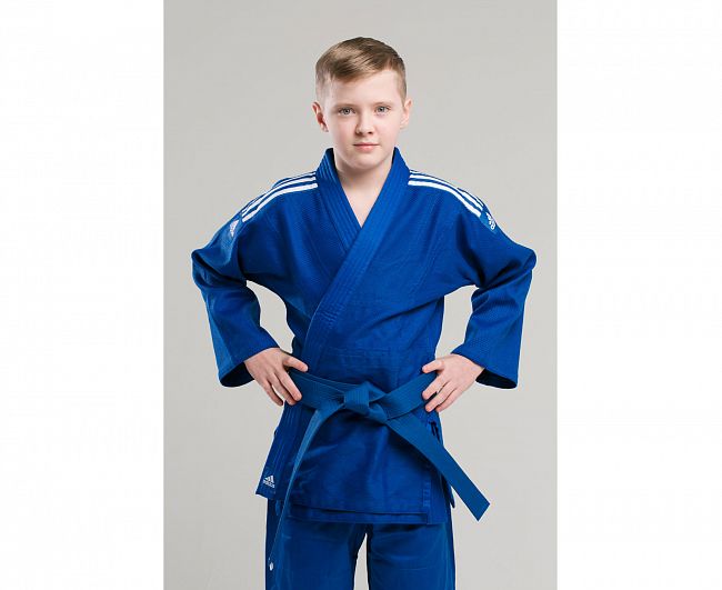 Кимоно для дзюдо подростковое Club синее с белыми полосками фото 4