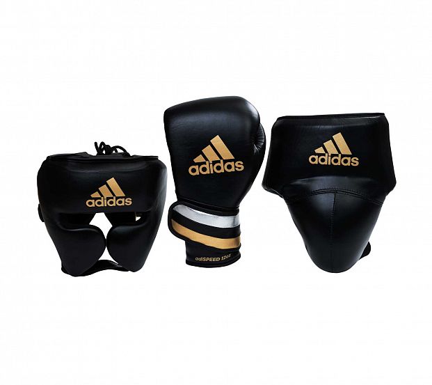 Перчатки боксерские AdiSpeed черно-золото-серебристые фото 18