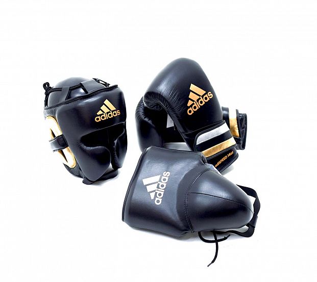 Перчатки боксерские AdiSpeed черно-золото-серебристые фото 22