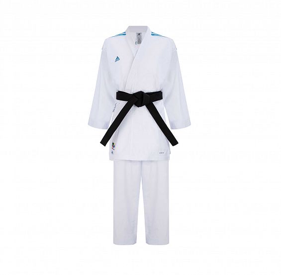 Кимоно для карате AdiLight Primegreen WKF белое с синими полосками фото 2