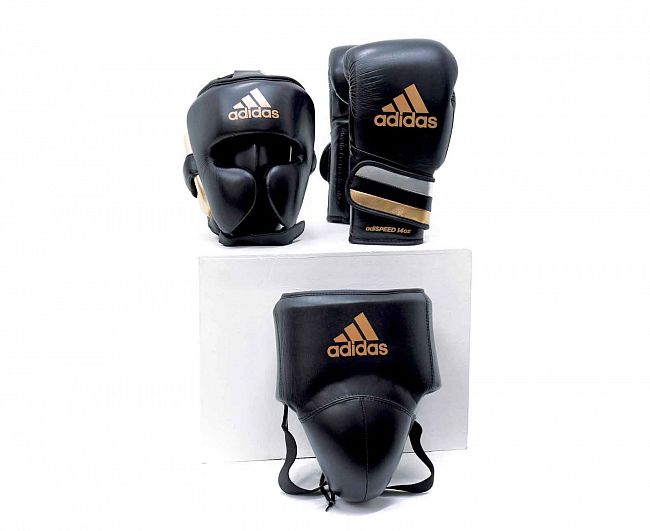Перчатки боксерские AdiSpeed черно-золото-серебристые фото 19