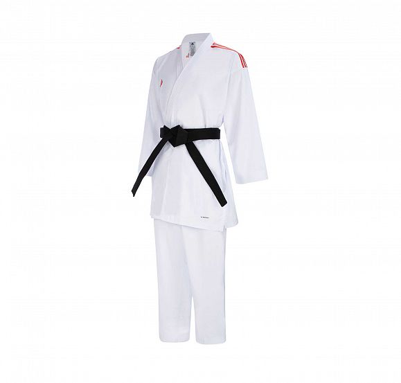 Кимоно для карате AdiLight Primegreen WKF белое с красными полосками фото 3