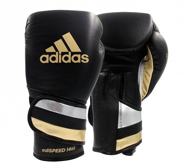 Перчатки боксерские AdiSpeed черно-золото-серебристые фото 9