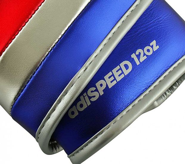 Перчатки боксерские AdiSpeed Metallic сине-красно-серебристые фото 16