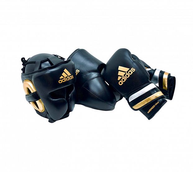 Перчатки боксерские AdiSpeed черно-золото-серебристые фото 20