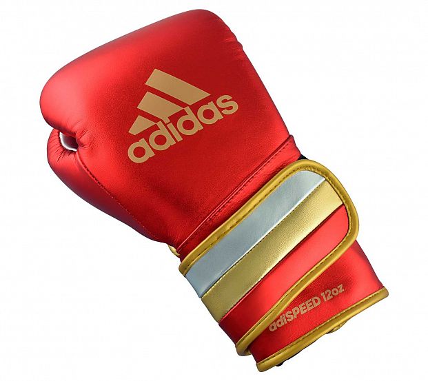 Перчатки боксерские AdiSpeed Metallic красно-золото-серебристые фото 2