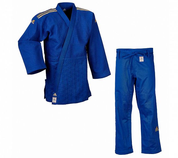Кимоно для дзюдо Champion 2 IJF Slim Fit Premium синее с золотыми полосками фото 6