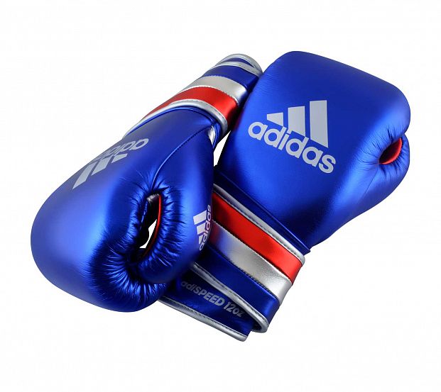 Перчатки боксерские AdiSpeed Metallic сине-красно-серебристые фото 10