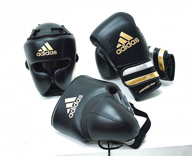 Перчатки боксерские AdiSpeed черно-золото-серебристые фото 21