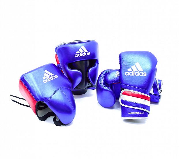 Перчатки боксерские AdiSpeed Metallic сине-красно-серебристые фото 18
