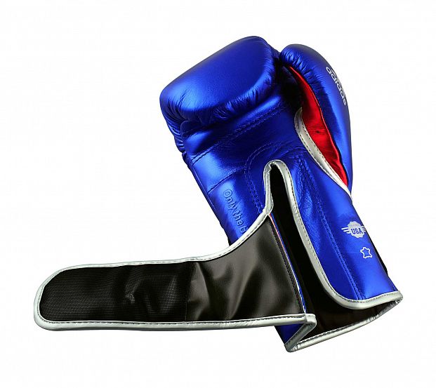 Перчатки боксерские AdiSpeed Metallic сине-красно-серебристые фото 5