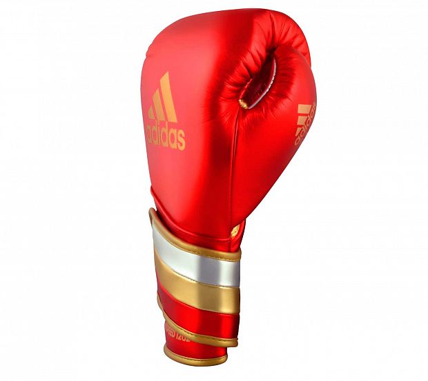 Перчатки боксерские AdiSpeed Metallic красно-золото-серебристые фото 3