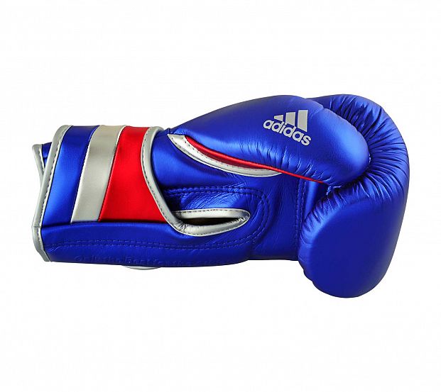 Перчатки боксерские AdiSpeed Metallic сине-красно-серебристые фото 6