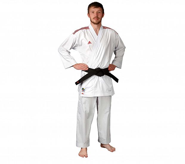 Кимоно для карате AdiLight WKF белое с красными полосками фото 2
