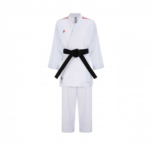Кимоно для карате AdiLight Primegreen WKF белое с красными полосками фото 2