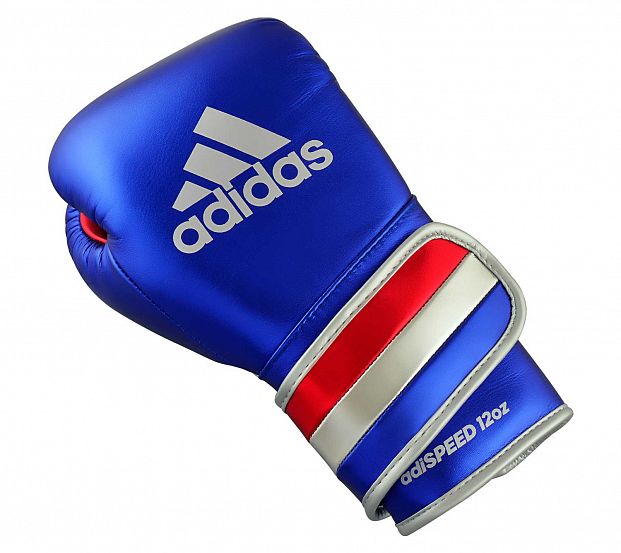 Перчатки боксерские AdiSpeed Metallic сине-красно-серебристые фото 2