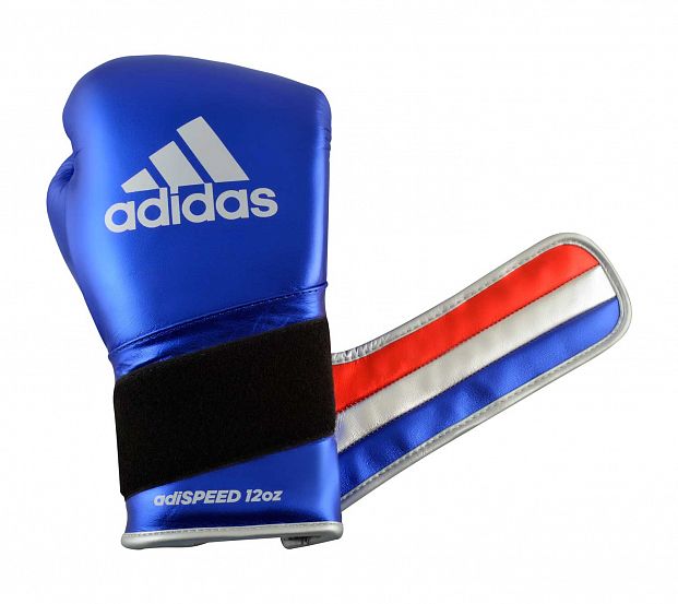 Перчатки боксерские AdiSpeed Metallic сине-красно-серебристые фото 9