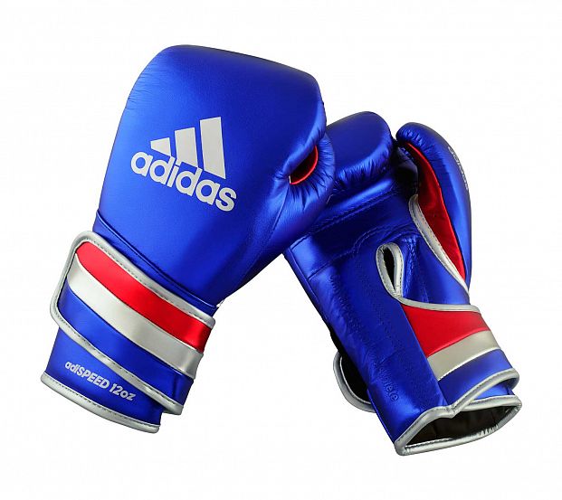 Перчатки боксерские AdiSpeed Metallic сине-красно-серебристые фото 8