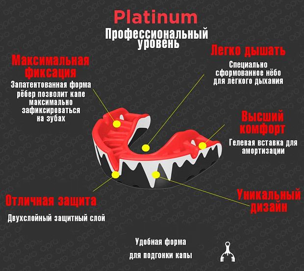 Капа одночелюстная Opro Platinum Gen4 Self-Fit Mouthguard черно-бело-красная фото 9