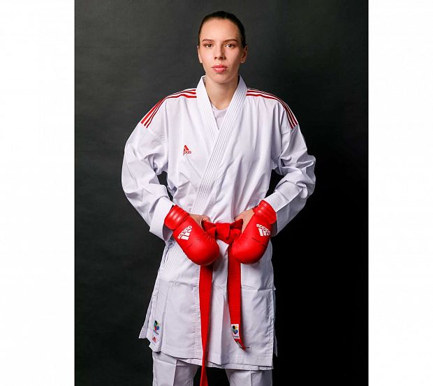Кимоно для карате AdiLight WKF белое с красными полосками фото 11