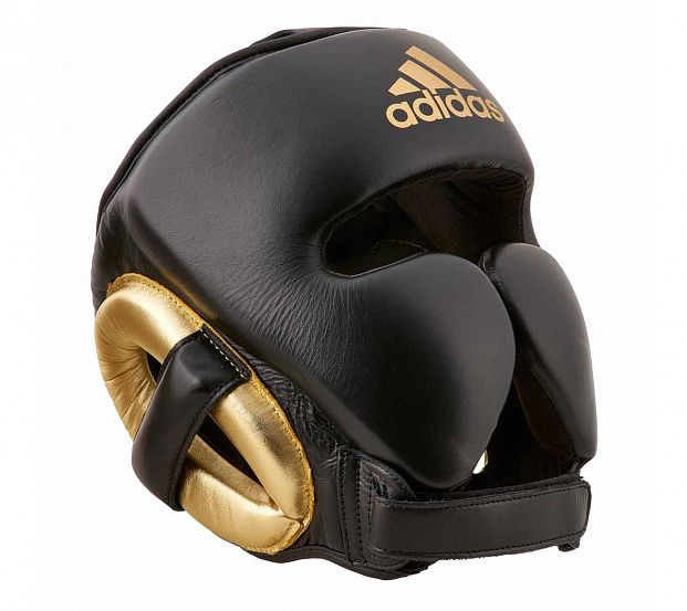 Шлем боксерский AdiStar Pro Headgear черно-золотой фото 3