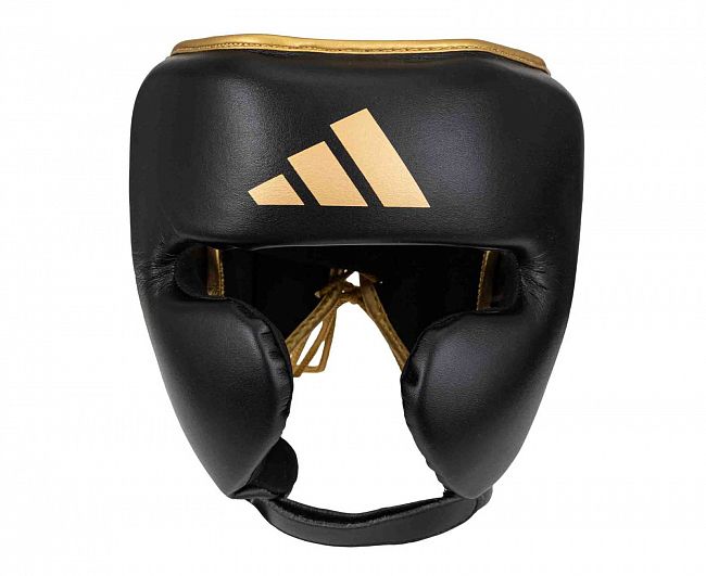 Шлем боксерский AdiStar Pro Head Gear черно-золотой фото 2